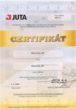 Certifikát - osvědčení Juta